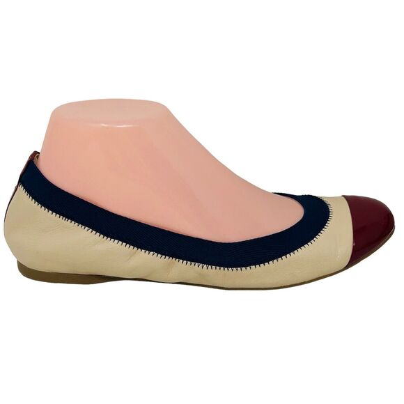 J Crew Ballet Flats Size 7.5 Colorblock Leather Made In Italy Slip On Shoes - Picture 1 of 9